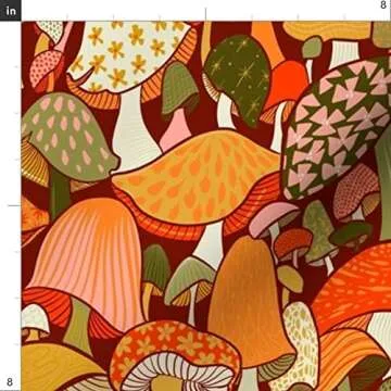 Spoonflower Fabric - Orange Psychedelic Hippie Groovy 70S Seventies 60S Sixties Mushrooms Printed on Petal Signature Cotton Fabric by The Yard - Sewing Quilting Apparel Crafts Decor