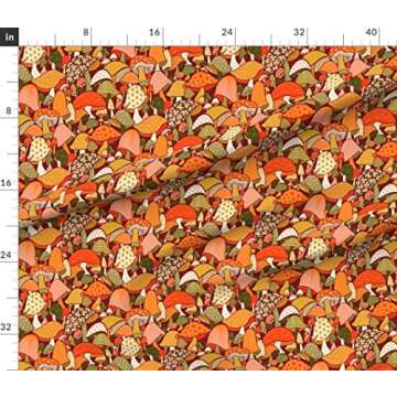 Spoonflower Fabric - Orange Psychedelic Hippie Groovy 70S Seventies 60S Sixties Mushrooms Printed on Petal Signature Cotton Fabric by The Yard - Sewing Quilting Apparel Crafts Decor