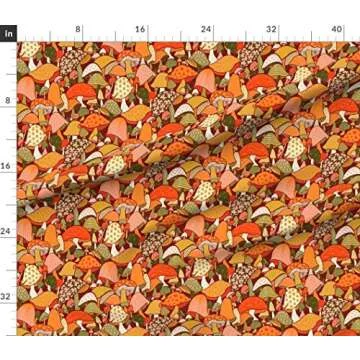 Spoonflower Fabric - Orange Psychedelic Hippie Groovy 70S Seventies 60S Sixties Mushrooms Printed on Petal Signature Cotton Fabric by The Yard - Sewing Quilting Apparel Crafts Decor