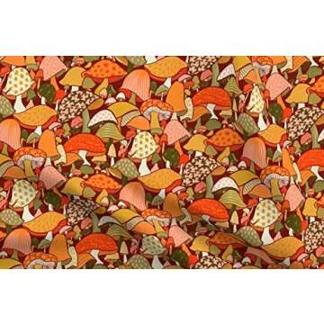Spoonflower Fabric - Orange Psychedelic Hippie Groovy 70S Seventies 60S Sixties Mushrooms Printed on Petal Signature Cotton Fabric by The Yard - Sewing Quilting Apparel Crafts Decor