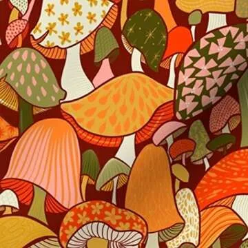 Spoonflower Fabric - Orange Psychedelic Hippie Groovy 70S Seventies 60S Sixties Mushrooms Printed on Petal Signature Cotton Fabric by The Yard - Sewing Quilting Apparel Crafts Decor