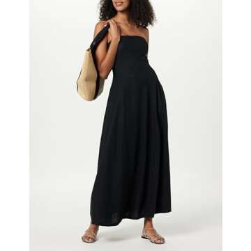 The Drop Women's Carlota Strapless Linen Maxi Dress, Black, 5X, Plus Size