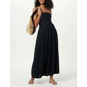 The Drop Women's Carlota Strapless Linen Maxi Dress, Black, 5X, Plus Size