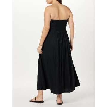 The Drop Women's Carlota Strapless Linen Maxi Dress, Black, 5X, Plus Size