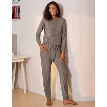Ekouaer Womens Pajamas Set Long Sleeve Loungewear Soft Lounge Set Joggers with Pockets,Large,Light B...