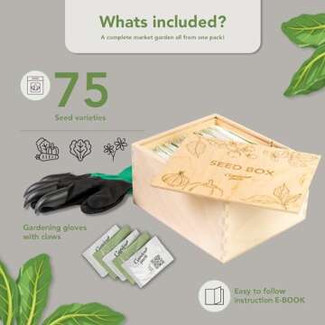 Garden Pack Grow Your Own Kit - 75 Varieties of Herb, Flower and Vegetable Seeds - Gardening Gifts f...