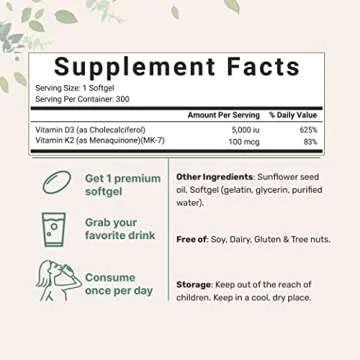 2 Pack Vitamin D3 5000IU Plus K2 for Immune Support in 300 Easy Soft-Gels