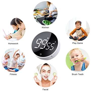 AVINIA Digital Kitchen Timers, Visual timers Large LED Display Magnetic Countdown Countup Timer for Classroom Cooking Fitness Baking Studying Teaching, Easy for Kids and Seniors White