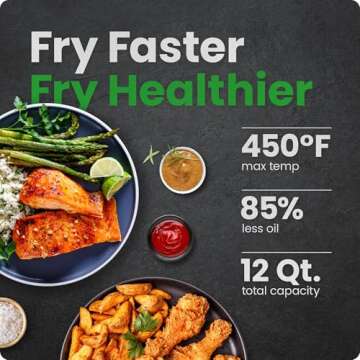 CHEFMAN ExacTemp™ 12 Quart 5-in-1 Air Fryer with Integrated Smart Cooking Thermometer, 28 Touchscr...