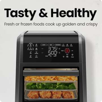 CHEFMAN ExacTemp™ 12 Quart 5-in-1 Air Fryer with Integrated Smart Cooking Thermometer, 28 Touchscreen Presets, Rotisserie, Dehydrator, Bake, XL Convection Oven with Auto Shutoff, Black
