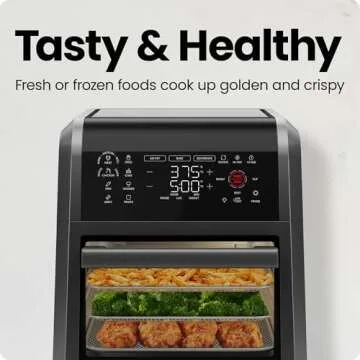 CHEFMAN ExacTemp™ 12 Quart 5-in-1 Air Fryer with Integrated Smart Cooking Thermometer, 28 Touchscreen Presets, Rotisserie, Dehydrator, Bake, XL Convection Oven with Auto Shutoff, Black