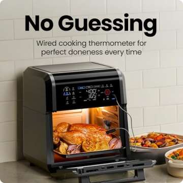 CHEFMAN ExacTemp™ 12 Quart 5-in-1 Air Fryer with Integrated Smart Cooking Thermometer, 28 Touchscreen Presets, Rotisserie, Dehydrator, Bake, XL Convection Oven with Auto Shutoff, Black