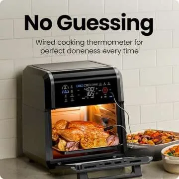 CHEFMAN ExacTemp™ 12 Quart 5-in-1 Air Fryer with Integrated Smart Cooking Thermometer, 28 Touchscreen Presets, Rotisserie, Dehydrator, Bake, XL Convection Oven with Auto Shutoff, Black