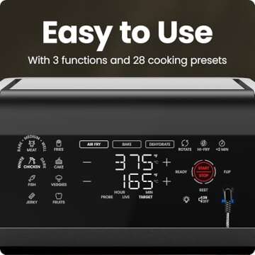 CHEFMAN ExacTemp™ 12 Quart 5-in-1 Air Fryer with Integrated Smart Cooking Thermometer, 28 Touchscreen Presets, Rotisserie, Dehydrator, Bake, XL Convection Oven with Auto Shutoff, Black
