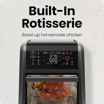 CHEFMAN ExacTemp™ 12 Quart 5-in-1 Air Fryer with Integrated Smart Cooking Thermometer, 28 Touchscreen Presets, Rotisserie, Dehydrator, Bake, XL Convection Oven with Auto Shutoff, Black