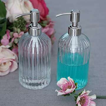 owandan Clear Glass Soap Dispenser 18 oz, 2 Pack Hand Dish Soap Dispensers Bathroom with Stainless S...