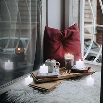 LANKER 24 Pack Flameless Led Tea Lights Candles, Steady Cool White Battery Operated Electronic Fake Candles, Decorations for Christmas, Halloween and Festival Celebration (White)