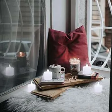 LANKER 24 Pack Flameless Led Tea Lights Candles, Steady Cool White Battery Operated Electronic Fake Candles, Decorations for Christmas, Halloween and Festival Celebration (White)