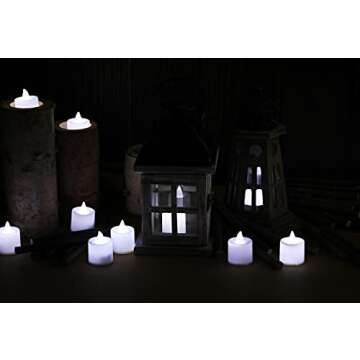 LANKER 24 Pack Flameless Led Tea Lights Candles, Steady Cool White Battery Operated Electronic Fake Candles, Decorations for Christmas, Halloween and Festival Celebration (White)