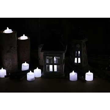 LANKER 24 Pack Flameless Led Tea Lights Candles, Steady Cool White Battery Operated Electronic Fake Candles, Decorations for Christmas, Halloween and Festival Celebration (White)