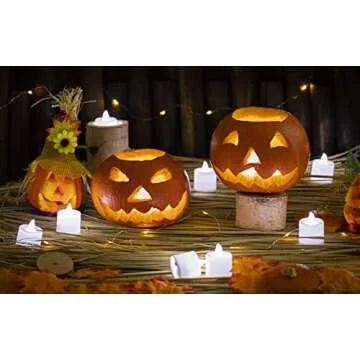 LANKER 24 Pack Flameless Led Tea Lights Candles, Steady Cool White Battery Operated Electronic Fake Candles, Decorations for Christmas, Halloween and Festival Celebration (White)