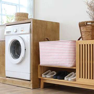 Hinwo 2-Pack Extra Large Canvas Fabric Storage Baskets with Handles, 70L Oversized Storage Bins, Col...