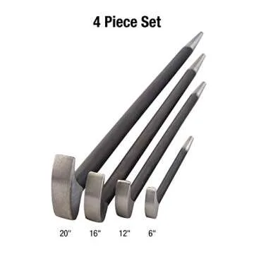 SUNEX TOOLS 9804 Rolling Head Pry Bar Set - 4 Pieces for Heavy-Duty Use