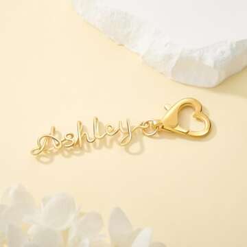 Handmade Custom Bag Charm for women - Purse Charm - Personalized Letter Name Keychain with Heart Clasp - Baby Diaper Backpack Tag