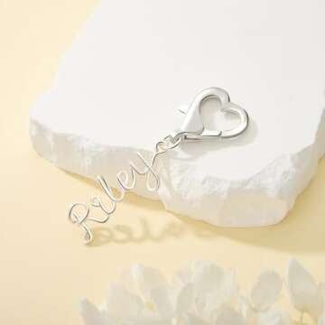 Handmade Custom Bag Charm for women - Purse Charm - Personalized Letter Name Keychain with Heart Clasp - Baby Diaper Backpack Tag