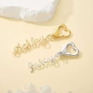 Handmade Custom Bag Charm for women - Purse Charm - Personalized Letter Name Keychain with Heart Clasp - Baby Diaper Backpack Tag