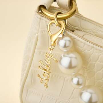 Handmade Custom Bag Charm for women - Purse Charm - Personalized Letter Name Keychain with Heart Clasp - Baby Diaper Backpack Tag