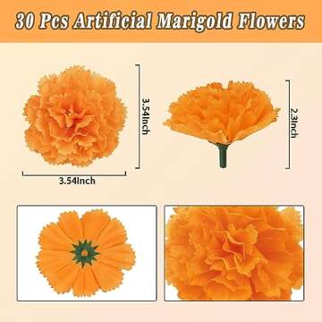 30 pcs Artificial Marigold Flowers,3.54" Silk Marigold Flower Heads,Orange Flowers Artificial For De...