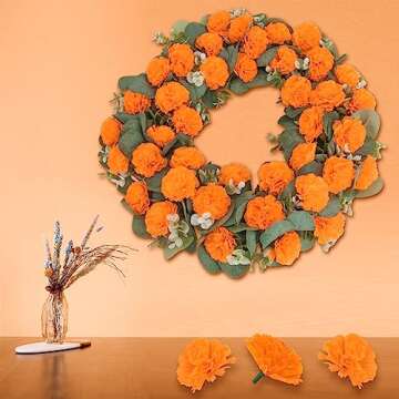 30 pcs Artificial Marigold Flowers,3.54" Silk Marigold Flower Heads,Orange Flowers Artificial For Decoration,Marigold Heads For Parties,Indian Wedding,Indian Theme,Diwali Home Decor DIY Wreath Garland