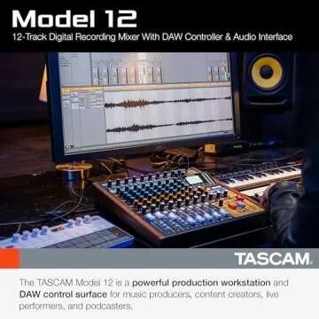 Tascam Model 12 All-in-One 12-track Digital Multitrack Mixing and Recording Studio, Mixer, USB Audio...