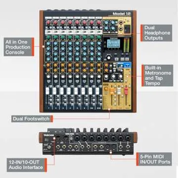 Tascam Model 12 All-in-One 12-track Digital Multitrack Mixing and Recording Studio, Mixer, USB Audio Interface and DAW Controller