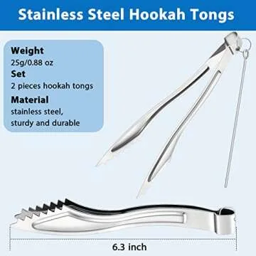 2 Packs Tongs Sets Stainless Steel Charcoal Tongs Metal Narguile Shisha Coals Tongs with Long Pokers...