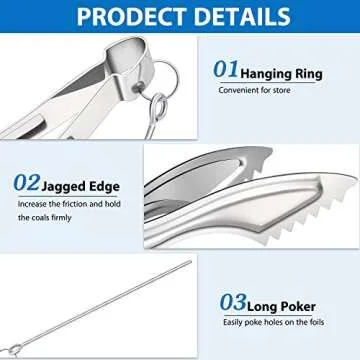 2 Packs Tongs Sets Stainless Steel Charcoal Tongs Metal Narguile Shisha Coals Tongs with Long Pokers Accessories Tong Clips