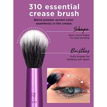 Real Techniques Cruelty Free Enhanced Eye Set, Eyeshadow and Brow Brushes, Purple, 6 Piece Makeup Br...