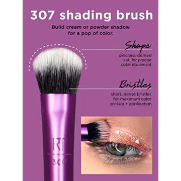 Real Techniques Cruelty Free Enhanced Eye Set, Eyeshadow and Brow Brushes, Purple, 6 Piece Makeup Brush Kit