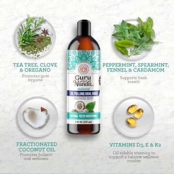 GuruNanda Coconut & Mint Oil Pulling with Whitening Strips - Complete Dental Care Solution