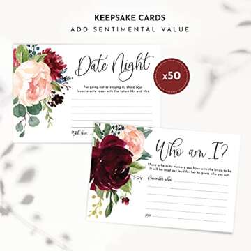 Burgundy Floral Bridal Shower Games Set for 50 Guests