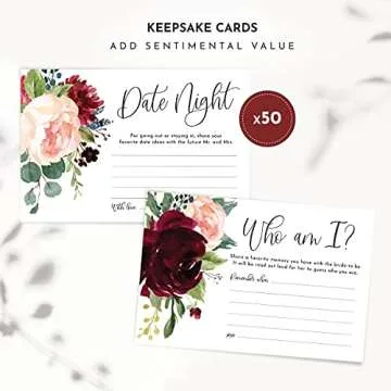 Burgundy Floral Bridal Shower Games Set for 50 Guests