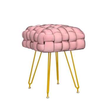 Square Velvet Vanity Stool, Upholstered Ottoman Foot Rest with Adjustable Metal Legs, Makeup Ottoman for Bedroom, Dressing Room, Living Room, Pink