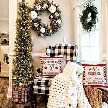 AENEY Christmas Decorations Pillow Covers 18x18 Set of 4, Red Stripe Rustic Winter Holiday Throw Pillows Farmhouse Christmas Decor for Home, Xmas Cushion Cases for Couch A304-18