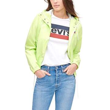 Levi's Women's Retro Hooded Rain Windbreaker Jacket (Standard & Plus Sizes), Neon Green, X-Small