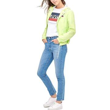 Levi's Women's Retro Hooded Rain Windbreaker Jacket (Standard & Plus Sizes), Neon Green, X-Small