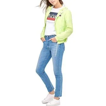 Levi's Women's Retro Hooded Rain Windbreaker Jacket (Standard & Plus Sizes), Neon Green, X-Small