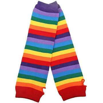 Chalier Womens Rainbow Striped Knee Thigh High Socks Arm Warmer Fingerless Gloves 2 Pairs(rainbow Set) One Size