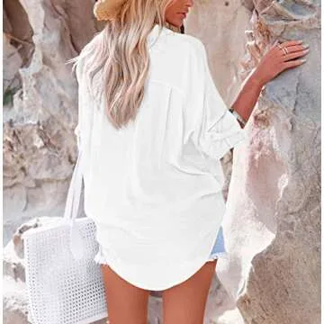 Diosun Women's V Neck Casual Button Down Shirt