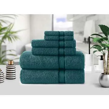 COTTON CRAFT Ultra Soft 6 Piece Towel Set - 2 Oversized Large Bath Towels,2 Hand Towels,2 Washcloths - Absorbent Quick Dry Everyday Luxury Hotel Bathroom Spa Gym Shower Pool Travel -100% Cotton - Teal